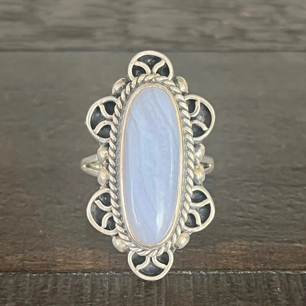 Southwest Sterling silver & blue lace agate ring- size 7 - Picture 11 of 12